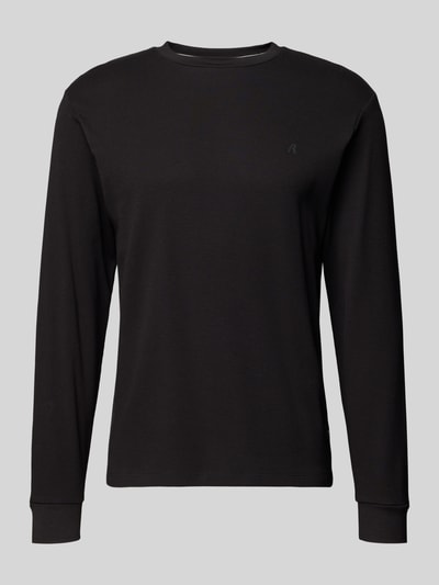 Produktfoto, Sweatshirt mit Stehkragen von Replay in Schwarz, Reine Baumwolle, Gerade Passform, Waffle-Design, Label-Detail, elastische Ärmelabschlüsse