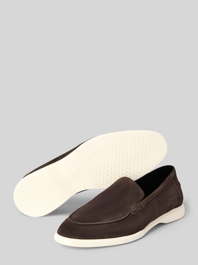 Produktfoto, Loafers aus Leder Modell 'STRIDE FLEX' von Lloyd in dunklem Echtleder mit abgerundeter Spitze, Schlupfform, weißer Sohle, Absatzhöhe 2 cm, Schafthöhe 7 cm, Schaftweite 12 cm.