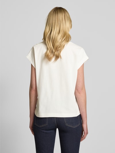 Jake*s Casual T-shirt z prążkowanym dekoltem w serek Złamany biały 5