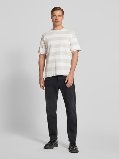 Lindbergh Oversized T-Shirt mit Streifenmuster und Rundhalsausschnitt Hellgrau 1