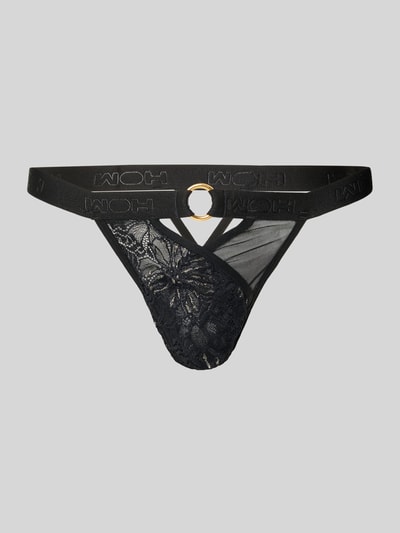 Productfoto, String uit kant model 'Pure Seduction' van WOH in zwart, mix van micromodal, nauwsluitende fit, elastische band, fijne structuur