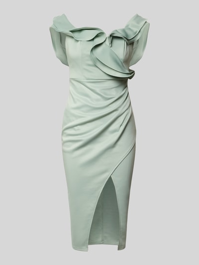 Produktfoto, Slim Fit Midikleid mit Gehschlitz von Lipsy, Damen Midikleid aus Elastischer-Material-Mix mit Raffung, Ärmelloses-Design, mintgrün, glatte Textur