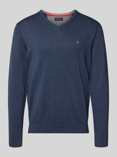 Christian Berg Men Gebreide pullover met V-hals Metallic blauw gemêleerd - 2