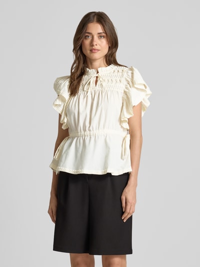 YAS Bluse mit Serafino-Kragen und Schnürung Modell 'LURA' Offwhite 4
