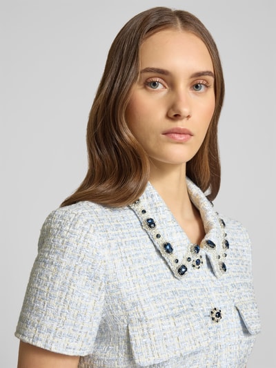 Self-Portrait Knielanges Kleid mit Hemdblusenkragen Hellblau 3