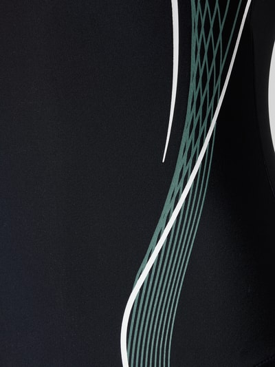 Produktfoto, Slim Fit Badeanzug mit Logo-Print Modell 'Control' von Arena, schwarz mit grafischen Linien, glatte Textur