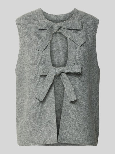 Pieces Regular Fit Strickweste mit Bindeverschluss Modell 'SILLY' Hellgrau Melange 2