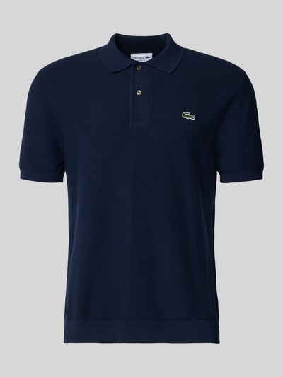 Productfoto, Regular Fit Poloshirt uit pure katoen van Lacoste, effen donkerblauw, logo-stiksel, polokraag, korte mouw, dwarsgebreid