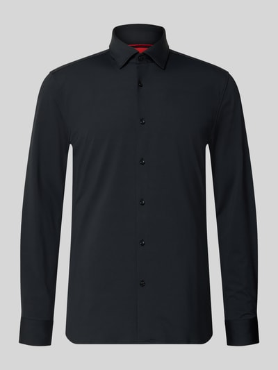 Produktfoto, schwarzes Slim Fit Businesshemd aus reiner Baumwolle Modell 'KENNO' von HUGO, glatte Oberfläche, Herren Businesshemd