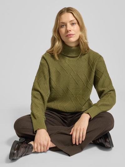 FREE/QUENT Sweter z dzianiny z prążkowanymi wykończeniami model ‘Saturn’ Khaki 3