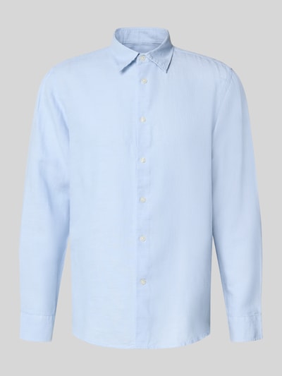 Produktfoto, Regular Fit Freizeithemd aus Leinen-Baumwoll-Mix Modell 'CLAY LINENBLEND' von SELECTED HOMME in hellblau, Melange-Optik, Kentkragen, lange Ärmel, leicht abgerundeter Saum, feine Flammgarn-Textur.