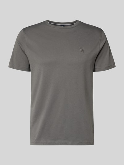 Produktfoto, T-shirt mit Label-Stitching von Lerros, męski t-shirt z bawełny, krój regular fit, prążkowany okrągły dekolt, długość tyłu 69 cm w rozmiarze M