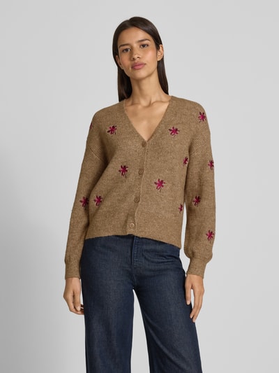 YAS Strickjacke mit Stitching-Details Modell 'FLEUR' Taupe 4