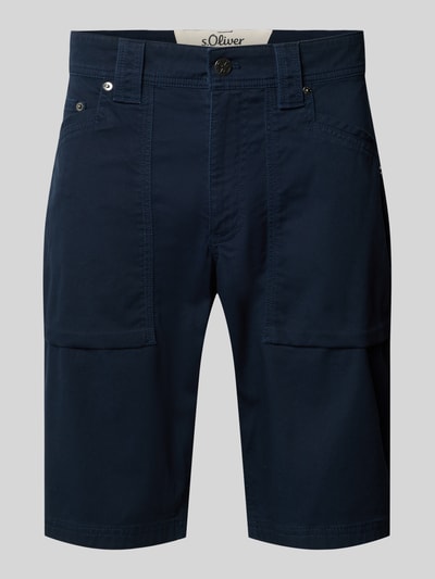 Produktfoto, Regular Fit Cargoshorts aus Baumwoll-Mix von s.Oliver BLACK LABEL w kolorze granatowym, krój regular fit, materiał twill, jednolity, label patch, szlufki na pasek, 5 kieszeni, bawełniany mix
