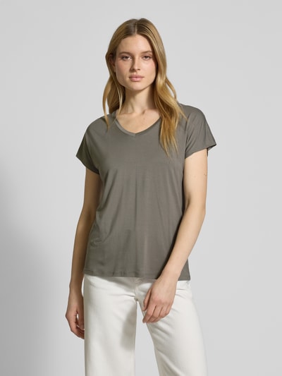 Soyaconcept T-Shirt mit geripptem V-Ausschnitt Modell 'Marica' Khaki 4