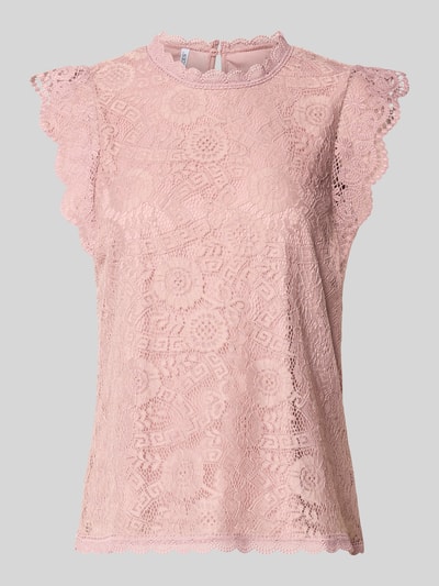 Produktfoto, Regular Fit Blusentop mit Allover-Muster Modell 'OLLINE' von PIECES, zartes Rosa, florale Spitze mit feiner Textur