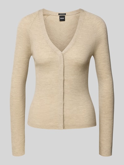 BOSS Kurtka z dzianiny o kroju slim fit z żywej wełny Beżowy melanż 2