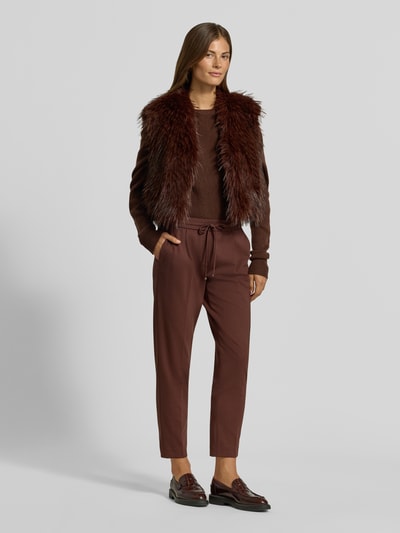 Luisa Cerano Straight fit broek van viscosemix met bandplooien Donkerbruin - 1