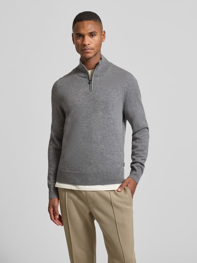 BOSS Bluza z kołnierzem o kroju regular fit z mieszanki żywej wełny i kaszmiru model ‘HEMARLO’ Średnioszary 4