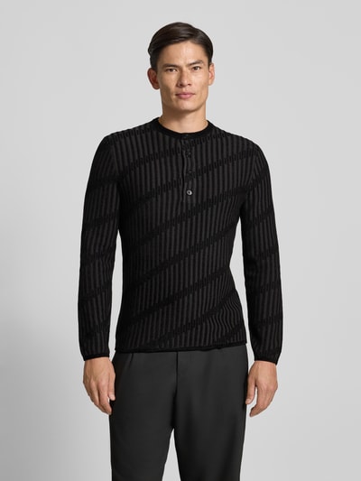 Emporio Armani Regular Fit Strickpullover aus Leinen-Viskose-Mix Black 4