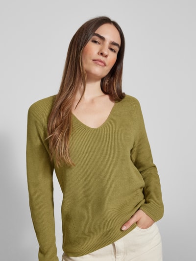 s.Oliver RED LABEL Sweter z dzianiny o kroju regular fit z dekoltem w serek i raglanowymi rękawami Khaki 3