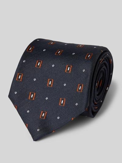 BOSS Zijden stropdas met all-over motief Marineblauw - 1