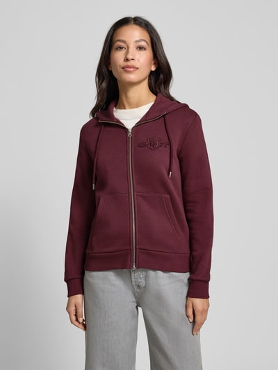 Gant Bluza rozpinana o kroju regular fit z wyhaftowanym logo model ‘Shield’ Bordowy 4