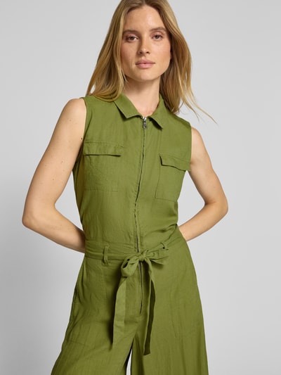 Soyaconcept Jumpsuit aus Leinen-Mix mit Troyer-Kragen Modell 'INA' Gruen 3