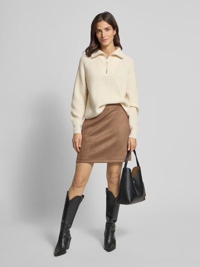 OPUS Minirok in leerlook, model 'Relvina cozy' Middenbruin - 1