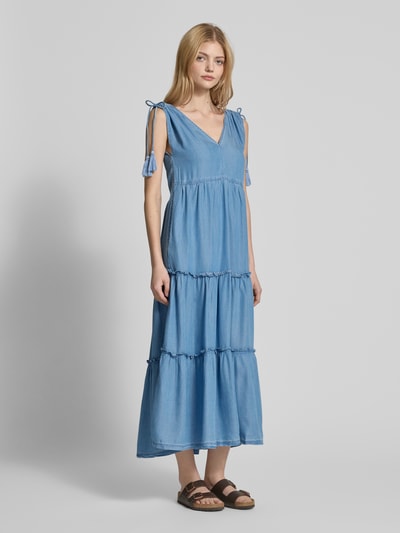 Pepe Jeans Midikleid mit V-Ausschnitt Modell 'EFFIE' Blau 1