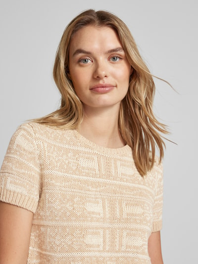 Lauren Ralph Lauren Gebreide pullover met ribboorden, model 'EYELAH' Zand - 3