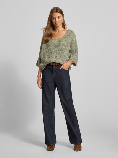 ZABAIONE Relaxed Fit Strickpullover mit Woll-Alpaka-Anteil Modell 'Em44maa' Khaki 1