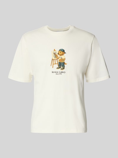 Produktfoto, T-Shirt mit Motiv-Print von REVIEW aus Reine Baumwolle in Weiß, Regular-Fit, Rundhalsausschnitt, Rückenlänge 68 cm, Herren T-Shirt