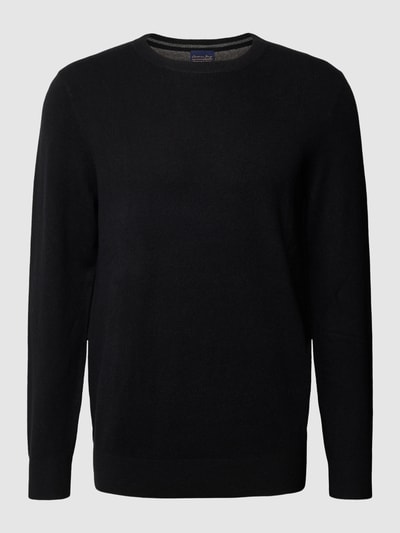 Christian Berg Men Kaschmirpullover mit geripptem Rundhalsausschnitt Black 1