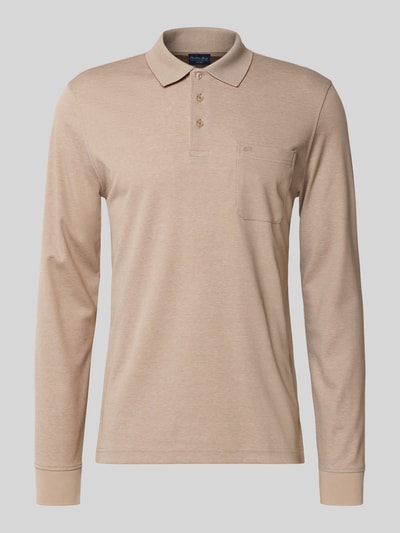 Christian Berg Men Regular fit poloshirt in design met lange mouwen Camel - 2
