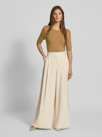 Luisa Cerano Strickshirt aus Viskose-Mix mit Rundhalsausschnitt Camel 1