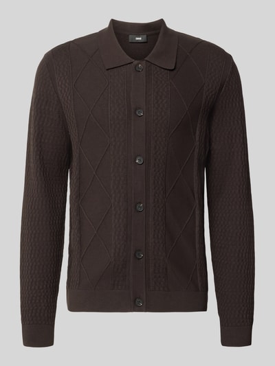 Produktfoto, Strickjacke mit Strukturmuster Modell 'YARO' von CINQUE aus brauner Baumwolle, Slim Fit, Umlegekragen, Knopfleiste