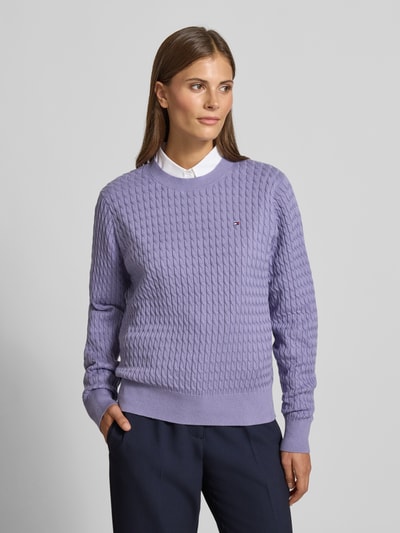 Tommy Hilfiger Regular fit pullover met kabelpatroon Lavendel - 4