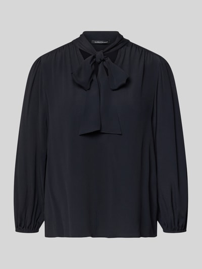Produktfoto, Relaxed Fit Bluse mit Seiden-Anteil von Luisa Cerano in effen zwart acetaatmix met zijdemix, sierstrik, elastische mouwboorden, 3/4-mouw, ruglengte maat 36: 62 cm, mouwlengte maat 36: 50 cm.
