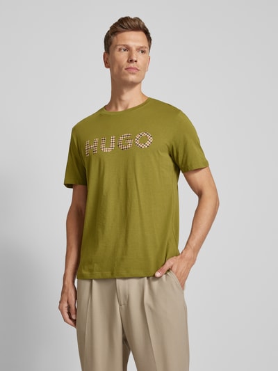 HUGO T-shirt met labelprint, model 'Dulivio' Olijfgroen - 4