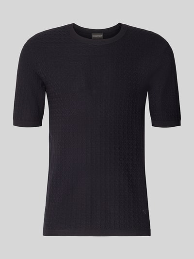 Produktfoto, T-Shirt aus Viskose-Mix in Strick-Optik von Emporio Armani, schwarz, schmale Passform, gerippte Abschlüsse, kurzärmelig