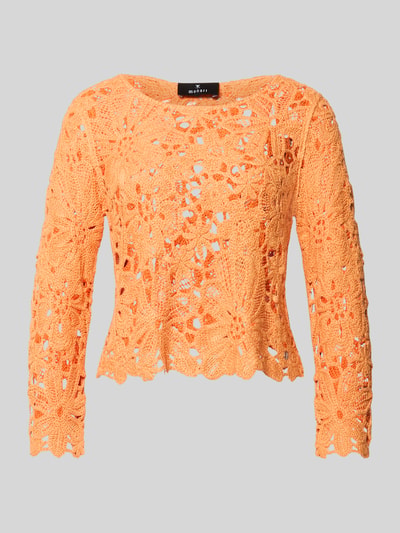 Produktfoto, Strickshirt mit Häkelspitze Modell 'Cornelly' von monari in Orange, Baumwoll-Mix, Gerader-Schnitt, Rundhalsausschnitt, strukturierte Oberfläche