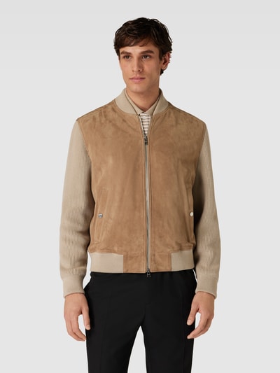 BOSS Leren jack met opstaande kraag, model 'Mersey' Beige - 4