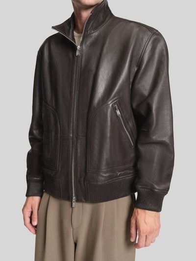 BOSS Regular Fit Lederjacke mit Stehkragen Modell 'MANDER' Dunkelbraun 6