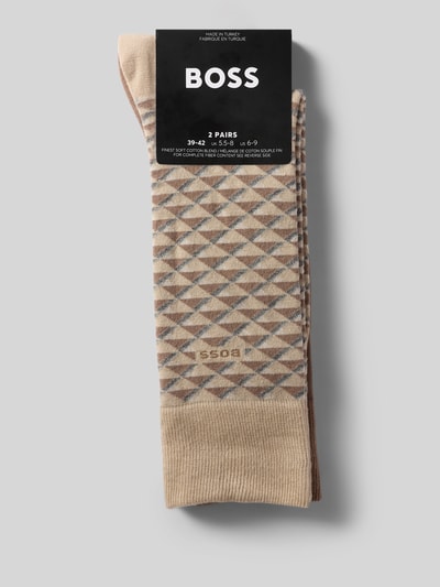 Produktfoto, Socken aus Baumwoll-Mix im 2er-Pack von BOSS, Optik:Allover-Muster, Bundabschluss: Gerippt, Multipack: 2er-Pack, Material: Baumwoll-Mix, dezente Beige- und Brauntöne, weiche Textur, geometrisches Muster