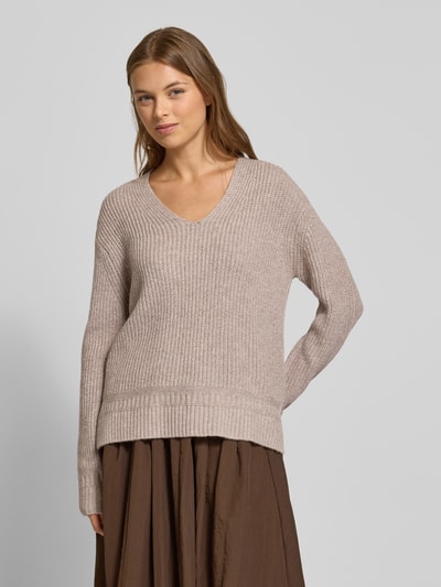 Tom Tailor Regular fit gebreide pullover van katoenmix  Taupe - 4
