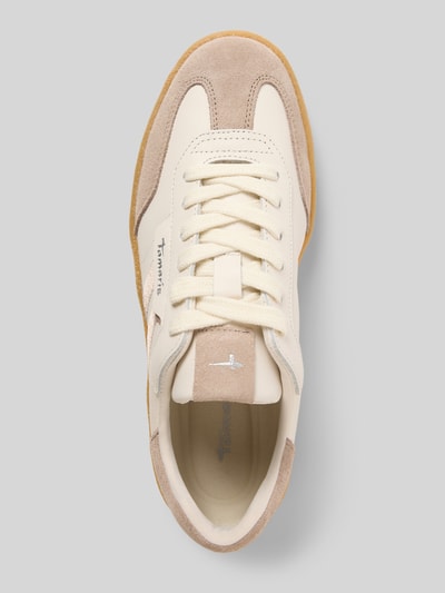 Produktfoto, Low Top Sneaker aus Rindsleder-Textile-Mix von Tamaris in Beige mit unifarbener Optik, runder Schuhspitze, strukturierter Sohle.