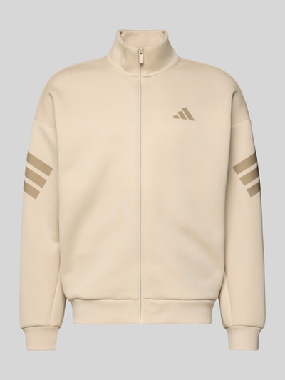 Produktfoto, Regular Fit Sweatjacke mit Stehkragen van adidas Sportswear in beige, materiaalmix met katoen, logoprint, elastische boorden