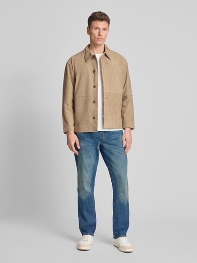 Selected Homme Regular Fit Lederjacke mit Umlegekragen Modell 'RORY' Sand 1