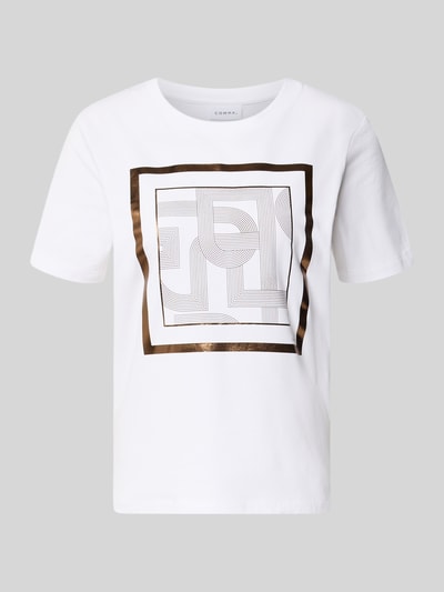 Produktfoto, T-Shirt mit Motiv-Print von comma in Weiß mit geometrischem Print, Rundhalsausschnitt, Baumwoll-Mix mit Modal-Anteil, Regular Fit